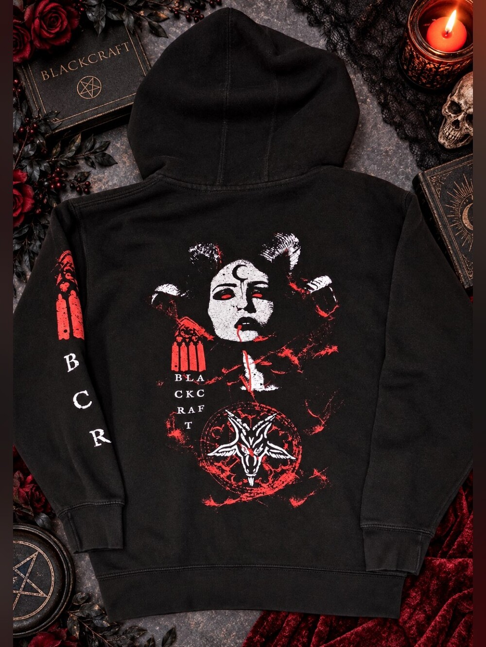 Blackcraft Cult Lilith Graphic Zip Up Hoodie Black Red Goth Size M